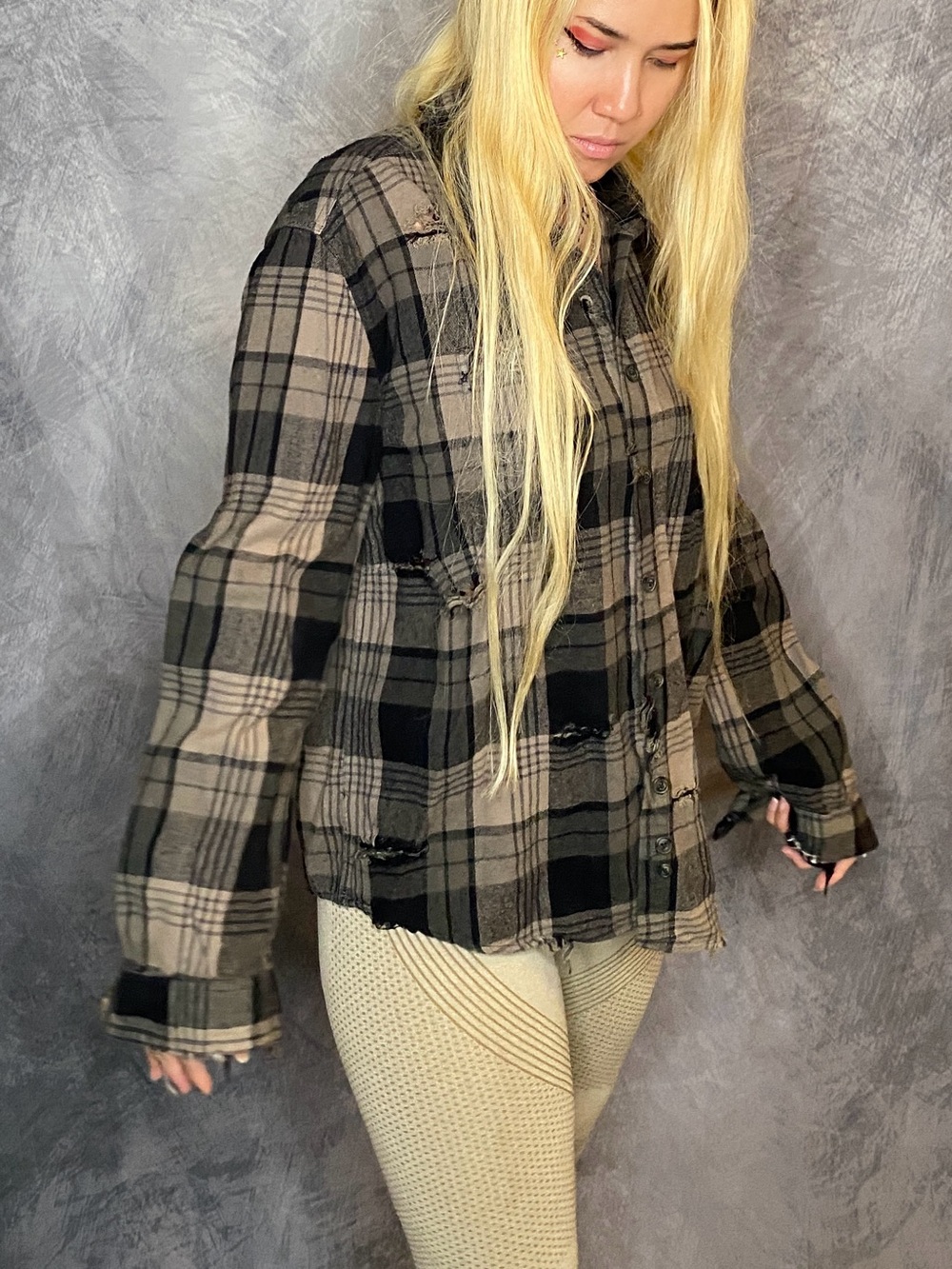 Custom Destroyed Goth Grunge Flannel - Picture 1 of 6